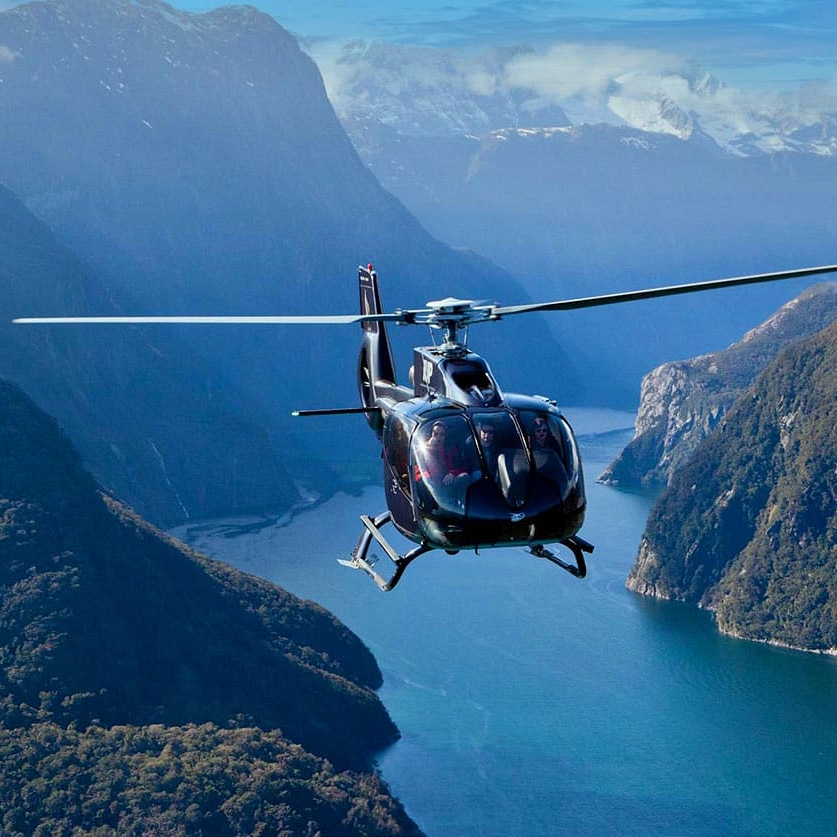 New Zealand Milford Sound Helicopter Over The Top