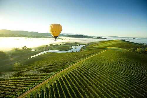 Hot air balloon over Yarra Valley, Victoria, Australia