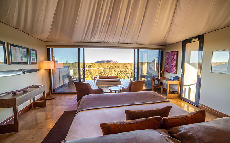 View of Ayers Rock from a room at Longitude 131 resort