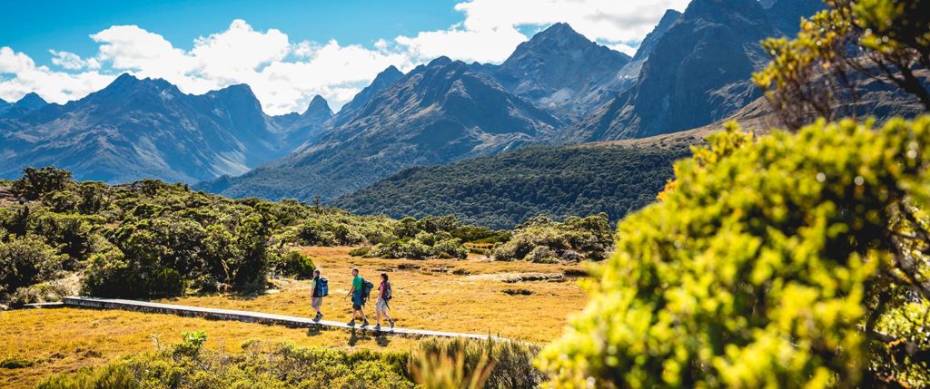 Hikers on the Routeburn Track, New Zealand