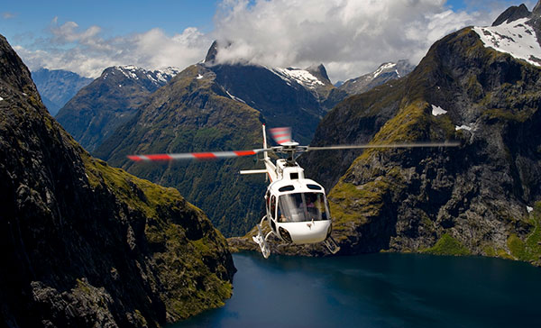 Helicopter in Milford Sound