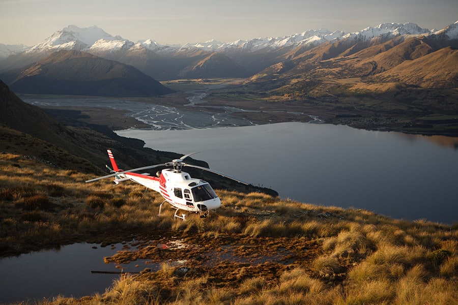 Helicopter touchdown in Humboldt Mountains, en route to Milford Sound